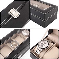 BucketList Wrist Watch Storage Box - Display Case Organizer with Faux Leather Finish and Glass Window - 6 Slot, 31x11.5x8 cm