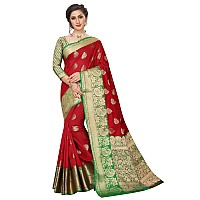 Silk Zone Womens Heavy Banarasi Art Silk Saree With Unstitched Blouse Piece(Red)