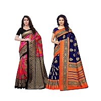 KANCHNAR Womens Art Silk Blend Saree (800S39_815S199, Navy) - pack of 2