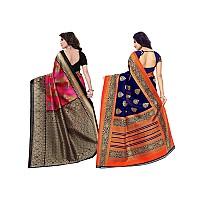 KANCHNAR Womens Art Silk Blend Saree (800S39_815S199, Navy) - pack of 2