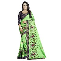 Shreeji Designer Womens Paper Silk Ari Embroidery Work Saree With Jacquard Blouse Piece SD-2235(Green Blue)