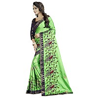 Shreeji Designer Womens Paper Silk Ari Embroidery Work Saree With Jacquard Blouse Piece SD-2235(Green Blue)