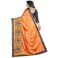 Shreeji Designer Womens Paper Silk Ari Embroidery Work Saree With Jacquard Blouse Piece SD-2235 (Orange-Blue)