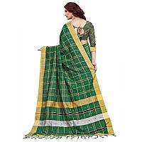 AKHILAM Womens Linen Mirror Work Embellished Saree With Unstitched Blouse Piece(Green_LCRYFC40E)