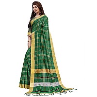 AKHILAM Womens Linen Mirror Work Embellished Saree With Unstitched Blouse Piece(Green_LCRYFC40E)