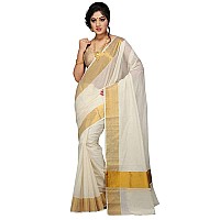 Maxis Womens Kasavu Cotton Silk Blended Saree With Blouse Piece KRLPLNBGBDROffWhite