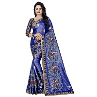 Shreeji Designer Womens Paper Silk Ari Embroidery Work Saree With Jacquard Blouse Piece SD2235 (NavyBlue Blue)