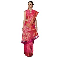 AKHILAM Womens Jacquard kanjivaram Silk Saree With Unstitched Blouse (KENAS72002_2 Silk Saree_Pink)