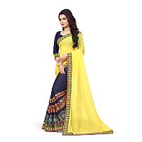 SERONA FABRICS Womens Georgette Saree With Blouse Piece (Serona31_SME_Yellow & Navy Blue)