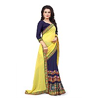 SERONA FABRICS Womens Georgette Saree With Blouse Piece (Serona31_SME_Yellow & Navy Blue)