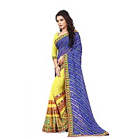 SERONA FABRICS Womens Georgette Saree With Blouse Piece Serona210SMEBlue Yellow