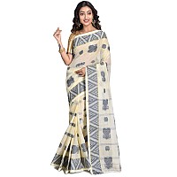 Raj Sarees Womens Woven Cotton Saree with Blouse Piece (Off-White)