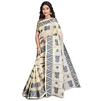 Raj Sarees Womens Woven Cotton Saree with Blouse Piece (Off-White)