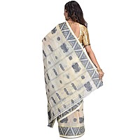 Raj Sarees Womens Woven Cotton Saree with Blouse Piece (Off-White)