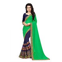 SERONA FABRICS Womens Georgette Embroidered Work Saree with Blouse Piece (Green - Navy Blue)