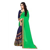 SERONA FABRICS Womens Georgette Embroidered Work Saree with Blouse Piece (Green - Navy Blue)