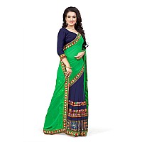 SERONA FABRICS Womens Georgette Embroidered Work Saree with Blouse Piece (Green - Navy Blue)