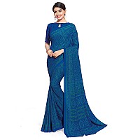 Miraan Womens Silk Blend Saree with Blouse Piece BANISA1602 Blue