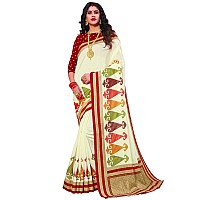 AKHILAM Womens Patola Silk Saree With Blouse Piece (B07V87JL8P_Cream Red)