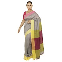 Chhanda Handloom Soft Cotton SareeSarees with Unstiched Blouse Piece for Women, Ethnic with Printed Border Design, Pack of 1 (Grey)