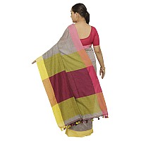 Chhanda Handloom Soft Cotton SareeSarees with Unstiched Blouse Piece for Women, Ethnic with Printed Border Design, Pack of 1 (Grey)