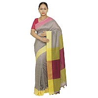 Chhanda Handloom Soft Cotton SareeSarees with Unstiched Blouse Piece for Women, Ethnic with Printed Border Design, Pack of 1 (Grey)