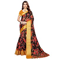 AKHILAM Womens Linen Saree With Blouse Piece (BGBLT80004 Sarees_Black)