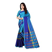 DHRUVI TRENDZ Womens Cotton Silk Saree (Dt-S1394_Blue_One Size_Sky Blue)