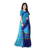 DHRUVI TRENDZ Womens Cotton Silk Saree (Dt-S1394_Blue_One Size_Sky Blue)