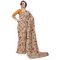 Mermaid Ocean Womens Georgette Floral Saree with Blouse Piece (ME0249, Beige Brown)