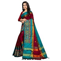 SERONA FABRICS Womens Banarasi Cotton Silk Embroidered Work Saree With Blouse Piece