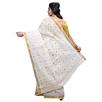 Raj Sarees Womens Traditional Pure Cotton Bengali Handloom Tant Saree without Blouse Piece (333-P-N, Off-White and Yellow)