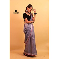 HAIDER ALI AND SONS Pure Bhagalpuri Linen Plain Saree for Women With Unstitched Blouse Piece | Traditional Ethnic wear Summer Saree (Brown-Grey)