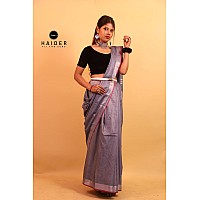 HAIDER ALI AND SONS Pure Bhagalpuri Linen Plain Saree for Women With Unstitched Blouse Piece | Traditional Ethnic wear Summer Saree (Brown-Grey)