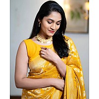 Regolith Designer Sarees women banarasi cotton silk Saree with Jacquard Unstitched blouse Piece Gold