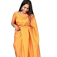 Regolith Designer Sarees women banarasi cotton silk Saree with Jacquard Unstitched blouse Piece Orange