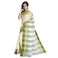 Raj Sarees Womens Traditional Pure Cotton Bengali Handloom Tant Saree without Blouse Piece OffWhite Pista