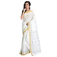 Raj Sarees Womens Baluchari Cotton Saree with Blouse (Off-White)