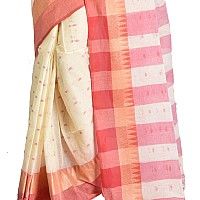 Raj Sarees Womens Traditional Pure Cotton Bengali Handloom Tant Saree Without Blouse PieceOffWhite Red OffWhite Red