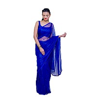 Wardrobe Luxury Womens Plain Weave Net Saree with Blouse Piece WL001 Navy Blue