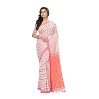 T.J. SAREES Khadi Cotton Fish Motive Sarees for Women Traditional Bengali Sarees for Women Authentic Handloom Sarees for Women, Elegant Indian Wear (White And Orange, Pack Of 1)