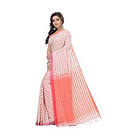 T.J. SAREES Khadi Cotton Fish Motive Sarees for Women Traditional Bengali Sarees for Women Authentic Handloom Sarees for Women, Elegant Indian Wear (White And Orange, Pack Of 1)