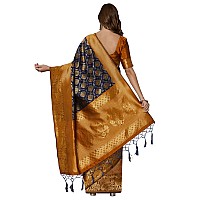 AKHILAM Womens Banarasi Silk Woven Border Saree with Unstitched Blouse Piece(Navy Blue_JMN32001)