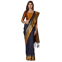 AKHILAM Womens Banarasi silk woven Design Saree with Unstitched Blouse Piece(Navy Blue & Gold_GNG22007)