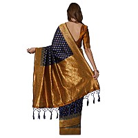 AKHILAM Womens Banarasi silk woven Design Saree with Unstitched Blouse Piece(Navy Blue & Gold_GNG22007)