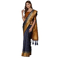 AKHILAM Womens Banarasi silk woven Design Saree with Unstitched Blouse Piece(Navy Blue & Gold_GNG22007)