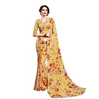 Mermaid Ocean Womens Georgette Floral Saree with Blouse Piece (ME0262_Beige Brown)