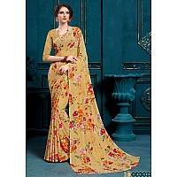 Mermaid Ocean Womens Georgette Floral Saree with Blouse Piece (ME0262_Beige Brown)