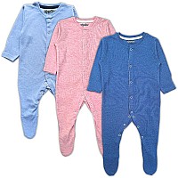 Tuddybuddy 100 Organic Cotton Multi Color Sleepsuitonesieromper For Baby Boy Baby Girl Pack Of 3 Sleepsuits Dark Blue Sk