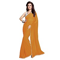 SOURBH Womens Plain Weave Georgette Mirror Lace Work Saree with Blouse Piece (10832-Mustard)